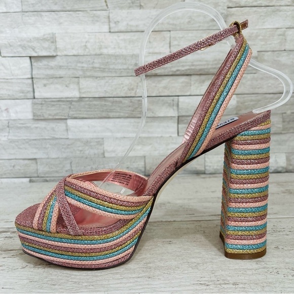Steve Madden Women’s Laurel Rainbow Glitter Platform Sandals Ankle Strap Size 10 - Picture 8 of 14